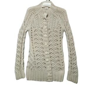 BB DAKOTA Cardigan Womens Small Beige Cable Knit Wool Blend Button Sweater Cozy